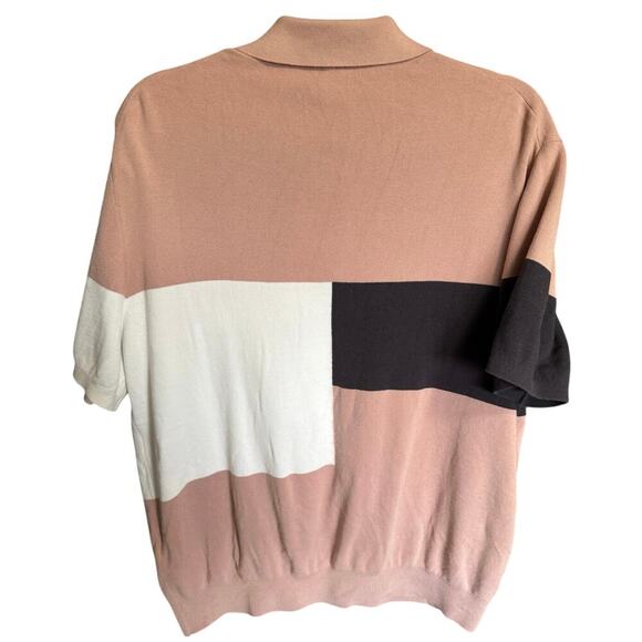 Reiss Primo Press Stud Polo Shirt Colorblock Short Sleeve Pink White Size XXL - Picture 7 of 14